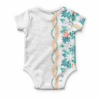 Monstera Tiare Plumeria Baby Onesie Teal Polynesian Pattern LT01 - Polynesian Pride