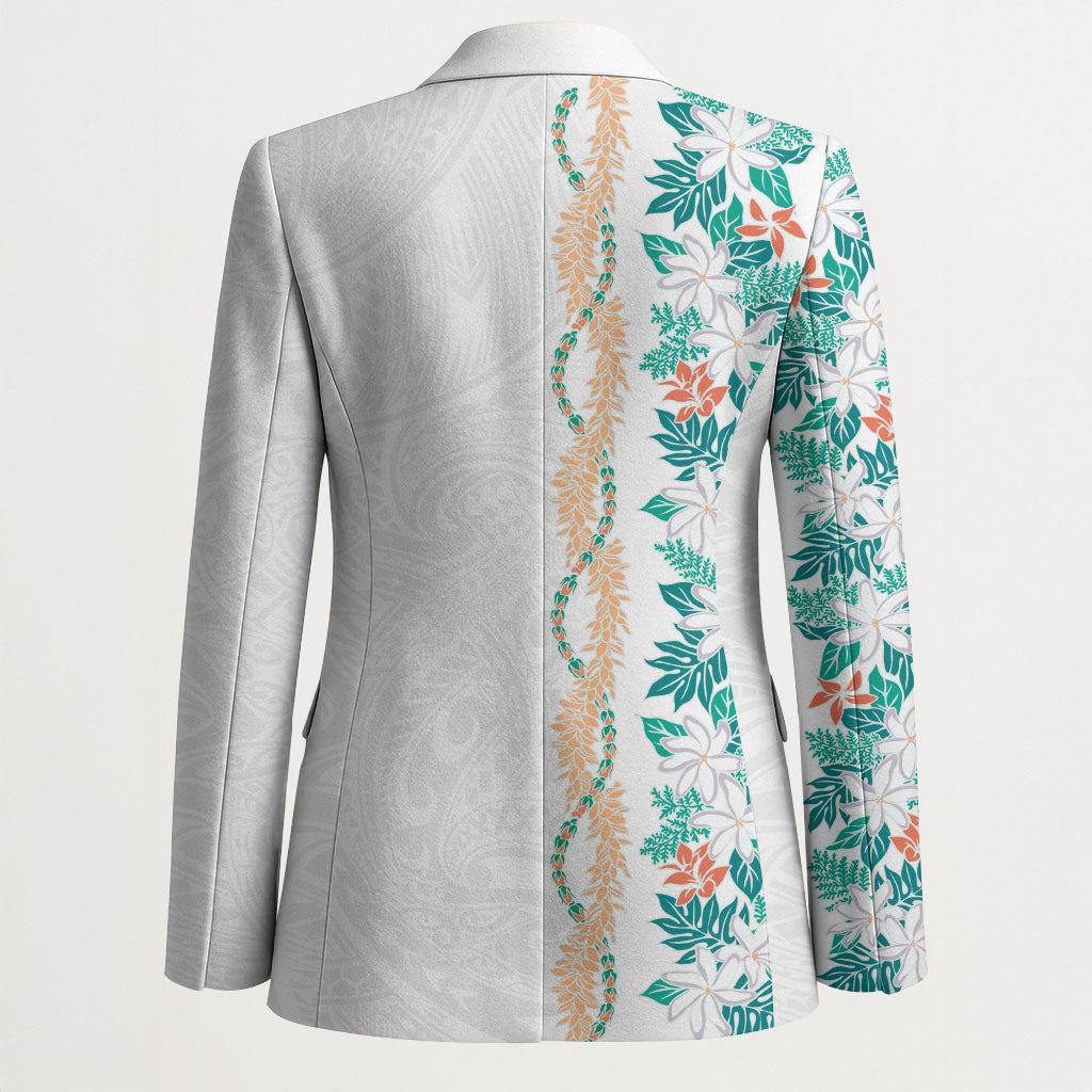 Monstera Tiare Plumeria Blazer Teal Polynesian Pattern LT01 - Polynesian Pride