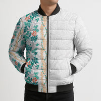 Monstera Tiare Plumeria Bomber Puffer Jacket Teal Polynesian Pattern LT01 - Polynesian Pride