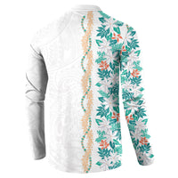 Monstera Tiare Plumeria Button Sweatshirt Teal Polynesian Pattern LT01 - Polynesian Pride