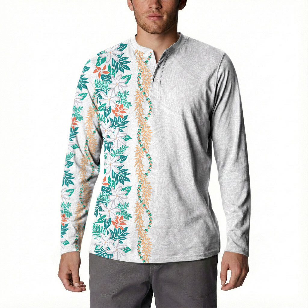 Monstera Tiare Plumeria Button Sweatshirt Teal Polynesian Pattern LT01 - Polynesian Pride