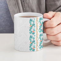 Monstera Tiare Plumeria Ceramic Mug Teal Polynesian Pattern LT01 - Polynesian Pride