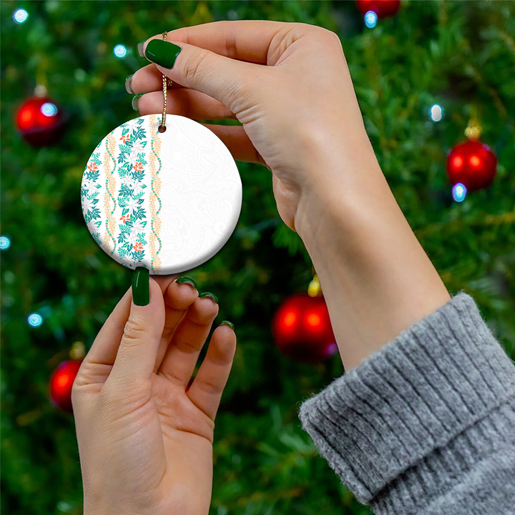 Monstera Tiare Plumeria Ceramic Ornament Teal Polynesian Pattern LT01 - Polynesian Pride