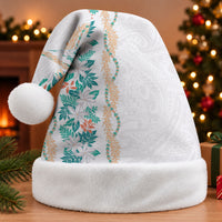 Monstera Tiare Plumeria Christmas Santa Hat Teal Polynesian Pattern