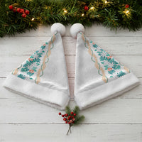 Monstera Tiare Plumeria Christmas Santa Hat Teal Polynesian Pattern