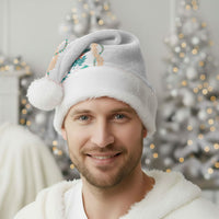 Monstera Tiare Plumeria Christmas Santa Hat Teal Polynesian Pattern