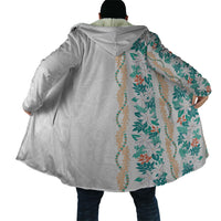 Monstera Tiare Plumeria Cloak Teal Polynesian Pattern LT01 - Polynesian Pride