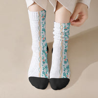 Monstera Tiare Plumeria Crew Socks Teal Polynesian Pattern LT01 Crew Socks Teal - Polynesian Pride