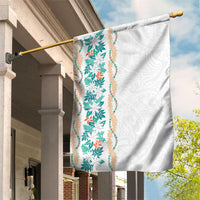 Monstera Tiare Plumeria Garden Flag Teal Polynesian Pattern LT01 House Flag Teal - Polynesian Pride