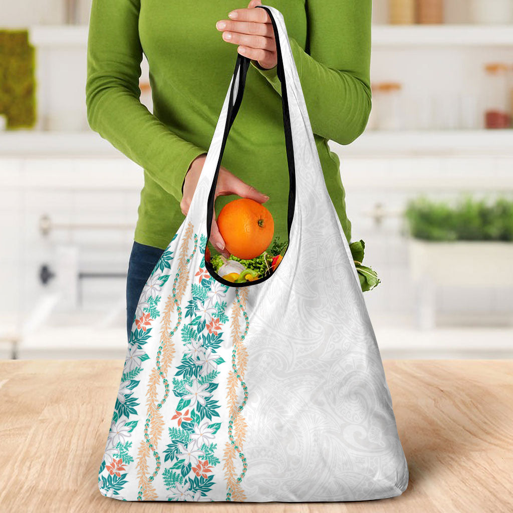 Monstera Tiare Plumeria Grocery Bag Teal Polynesian Pattern LT01 - Polynesian Pride