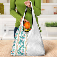 Monstera Tiare Plumeria Grocery Bag Teal Polynesian Pattern LT01 - Polynesian Pride
