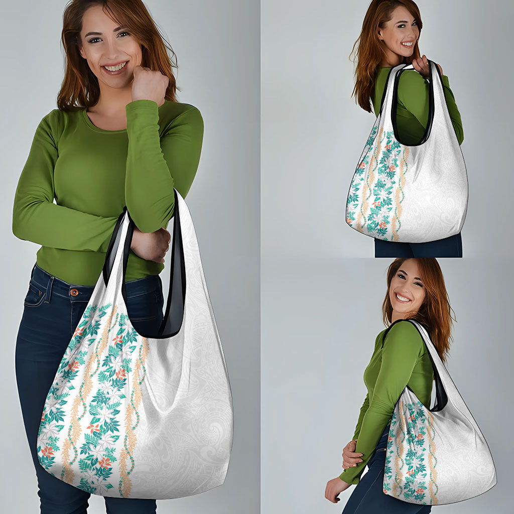 Monstera Tiare Plumeria Grocery Bag Teal Polynesian Pattern LT01 - Polynesian Pride