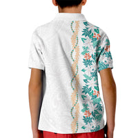 Monstera Tiare Plumeria Kid Polo Shirt Teal Polynesian Pattern LT01 - Polynesian Pride