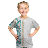 Monstera Tiare Plumeria Kid T Shirt Teal Polynesian Pattern LT01 Teal - Polynesian Pride