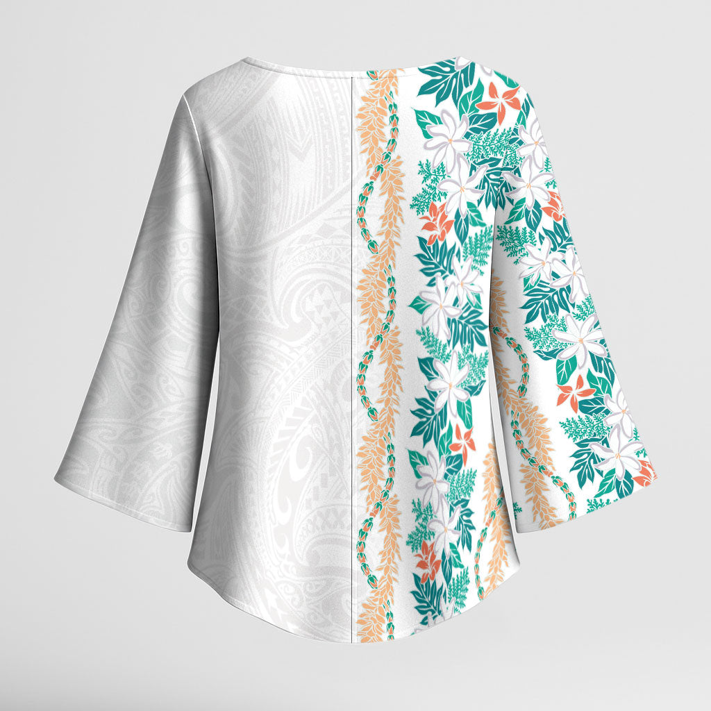 Monstera Tiare Plumeria Kimono Sleeve Blouse Teal Polynesian Pattern LT01 - Polynesian Pride