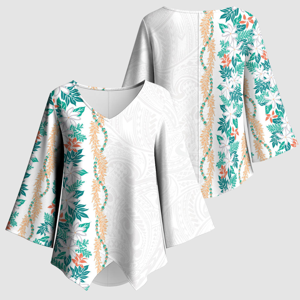 Monstera Tiare Plumeria Kimono Sleeve Blouse Teal Polynesian Pattern LT01 - Polynesian Pride