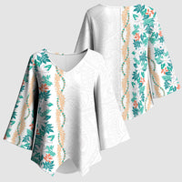 Monstera Tiare Plumeria Kimono Sleeve Blouse Teal Polynesian Pattern LT01 - Polynesian Pride