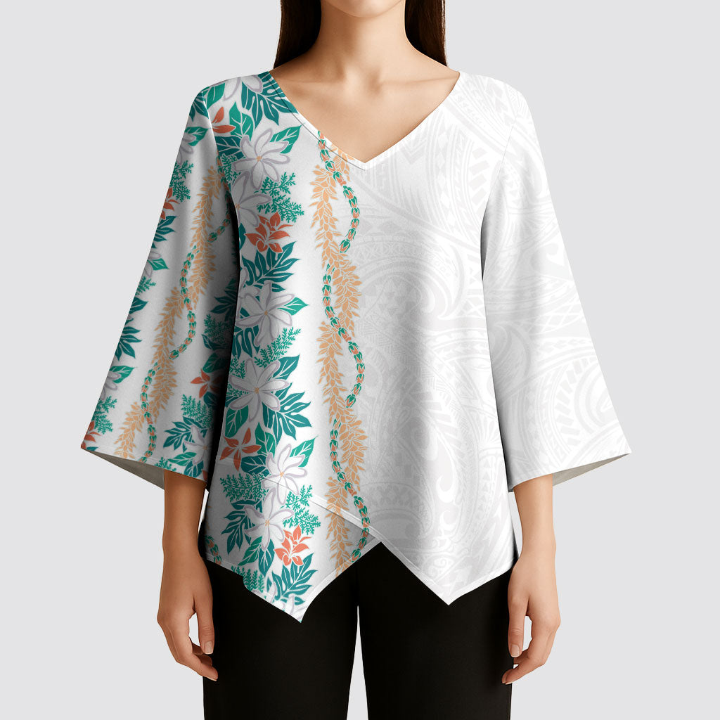 Monstera Tiare Plumeria Kimono Sleeve Blouse Teal Polynesian Pattern LT01 - Polynesian Pride