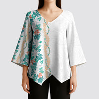 Monstera Tiare Plumeria Kimono Sleeve Blouse Teal Polynesian Pattern LT01 - Polynesian Pride
