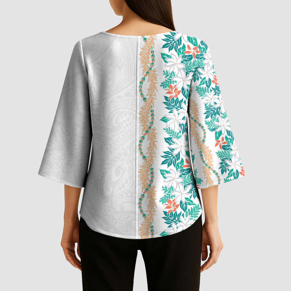 Monstera Tiare Plumeria Kimono Sleeve Blouse Teal Polynesian Pattern LT01 - Polynesian Pride