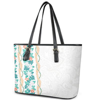 Monstera Tiare Plumeria Leather Tote Bag Teal Polynesian Pattern LT01 - Polynesian Pride