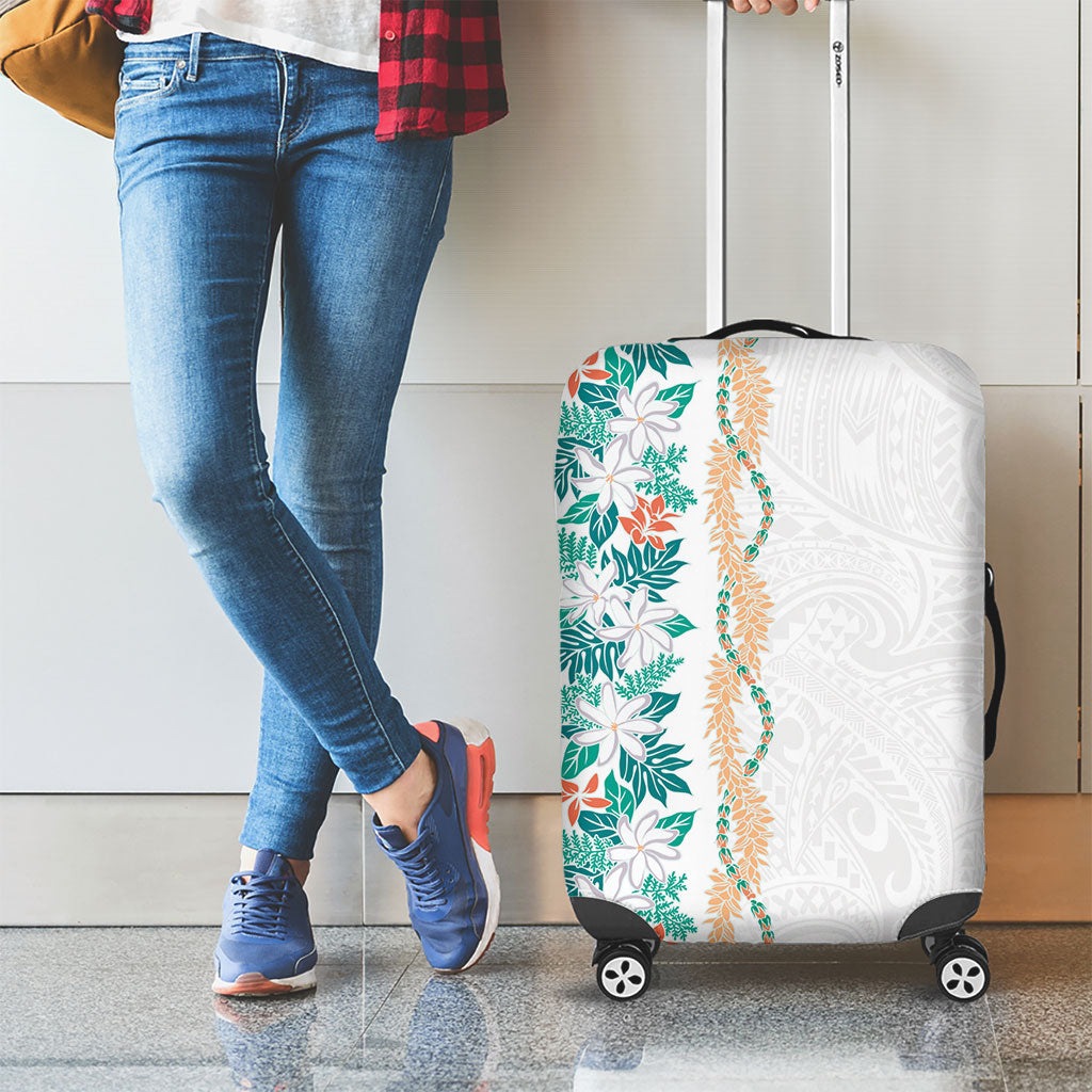 Monstera Tiare Plumeria Luggage Cover Teal Polynesian Pattern LT01 - Polynesian Pride