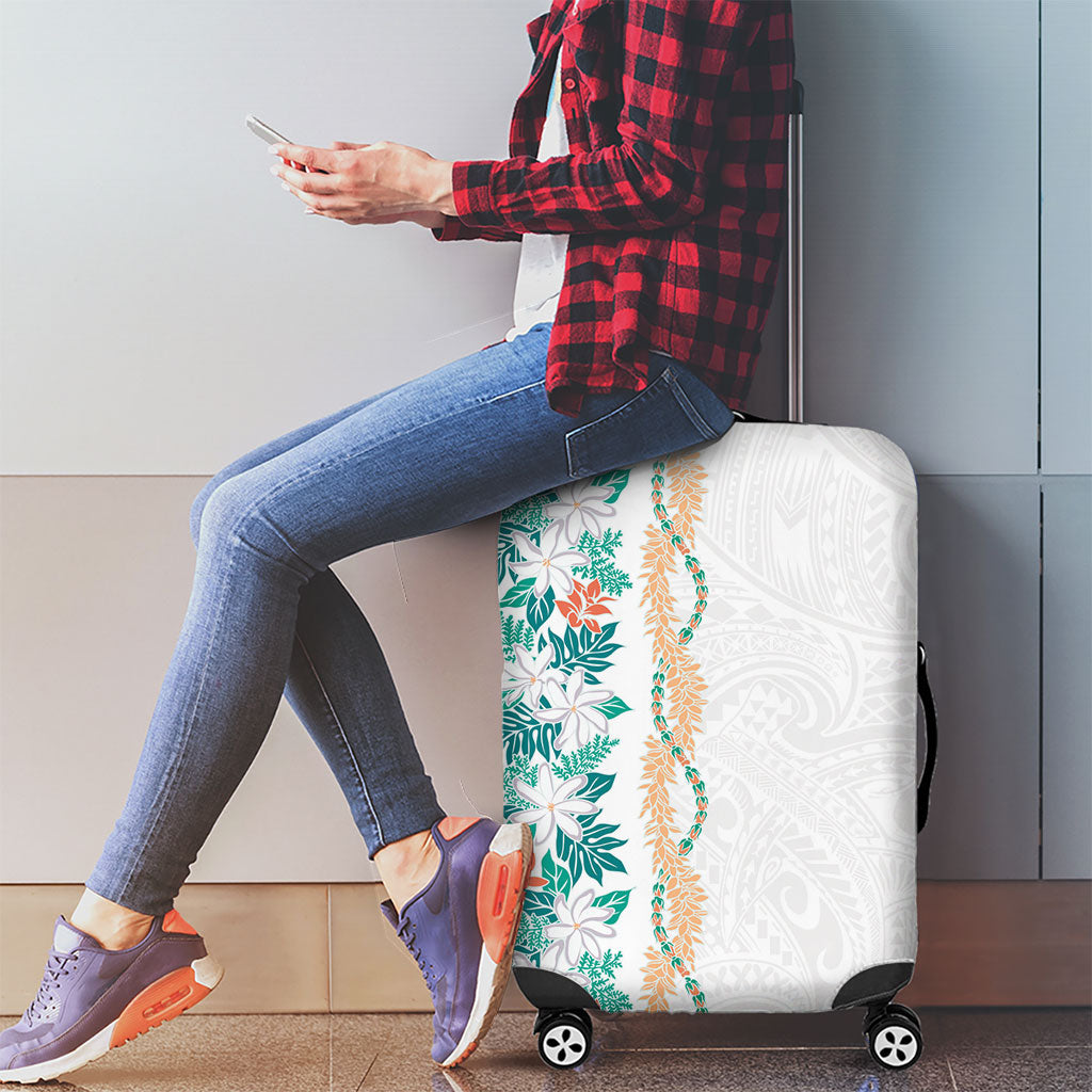 Monstera Tiare Plumeria Luggage Cover Teal Polynesian Pattern LT01 - Polynesian Pride