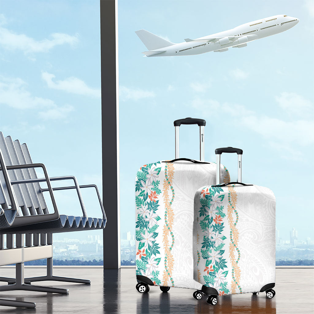 Monstera Tiare Plumeria Luggage Cover Teal Polynesian Pattern LT01 - Polynesian Pride