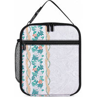 Monstera Tiare Plumeria Lunch Bag Teal Polynesian Pattern