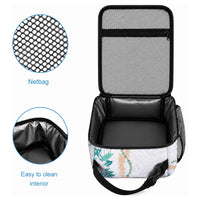 Monstera Tiare Plumeria Lunch Bag Teal Polynesian Pattern