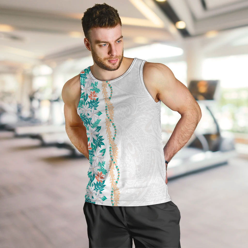 Monstera Tiare Plumeria Men Tank Top Teal Polynesian Pattern LT01 Teal - Polynesian Pride