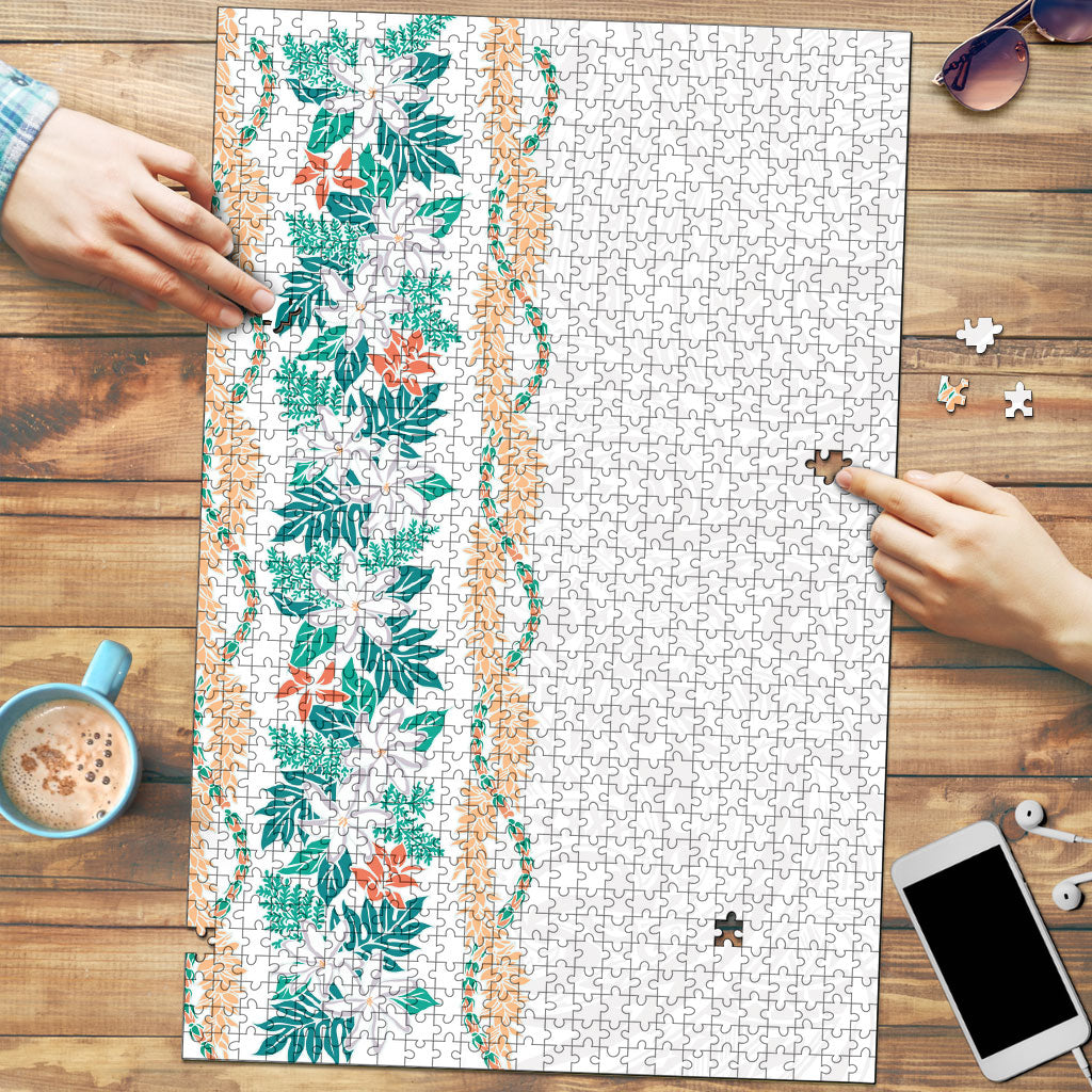 Monstera Tiare Plumeria Puzzle Teal Polynesian Pattern LT01 Teal - Polynesian Pride