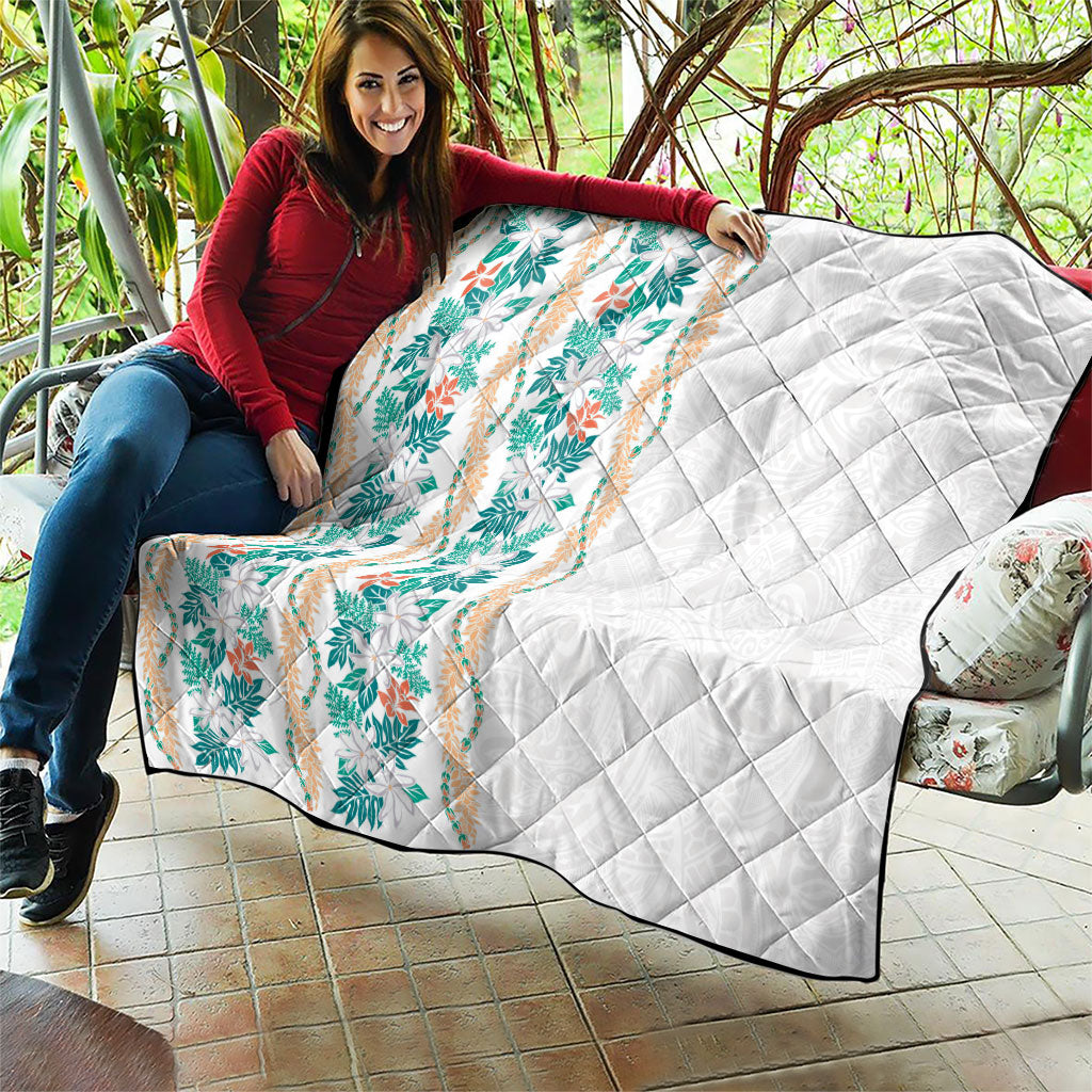 Monstera Tiare Plumeria Quilt Teal Polynesian Pattern LT01 - Polynesian Pride