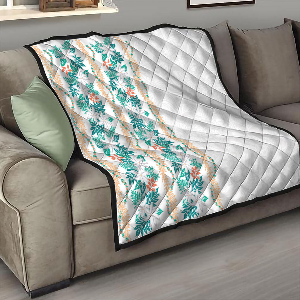 Monstera Tiare Plumeria Quilt Teal Polynesian Pattern LT01 - Polynesian Pride