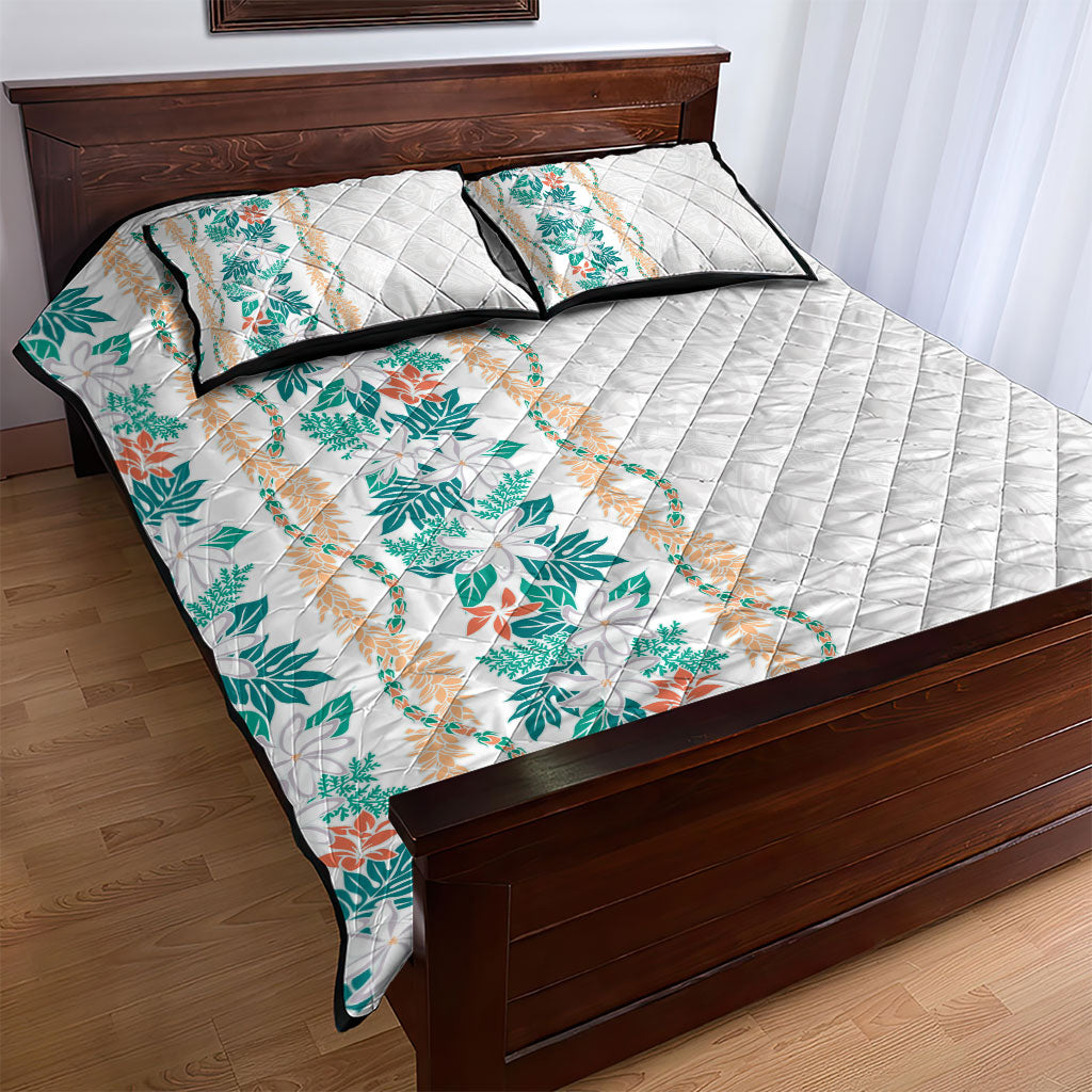Monstera Tiare Plumeria Quilt Bed Set Teal Polynesian Pattern LT01 - Polynesian Pride