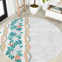 Monstera Tiare Plumeria Round Carpet Teal Polynesian Pattern LT01 Teal - Polynesian Pride