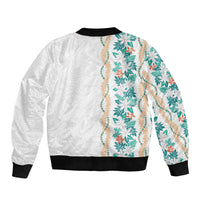 Monstera Tiare Plumeria Sleeve Zip Bomber Jacket Teal Polynesian Pattern LT01 - Polynesian Pride