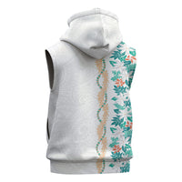 Monstera Tiare Plumeria Sleeveless Hoodie Teal Polynesian Pattern LT01 - Polynesian Pride