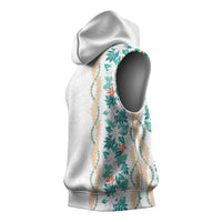 Monstera Tiare Plumeria Sleeveless Hoodie Teal Polynesian Pattern LT01 - Polynesian Pride