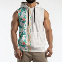 Monstera Tiare Plumeria Sleeveless Hoodie Teal Polynesian Pattern LT01 - Polynesian Pride