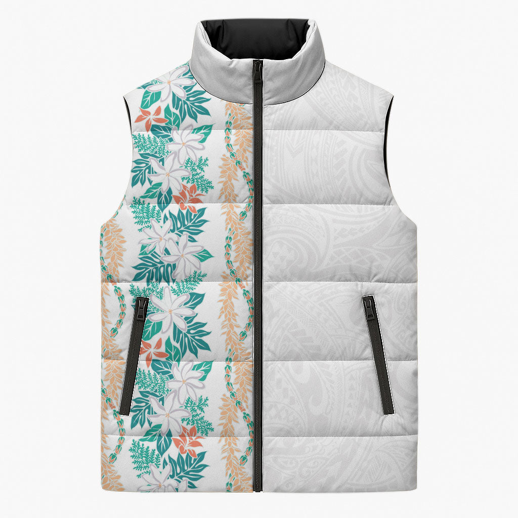 Monstera Tiare Plumeria Sleeveless Puffer Jacket Teal Polynesian Pattern LT01 Unisex Teal - Polynesian Pride