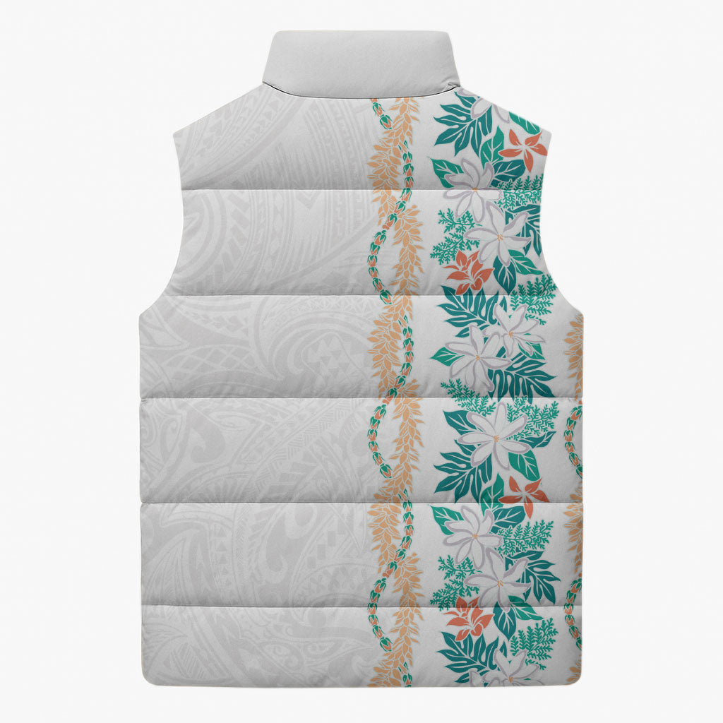 Monstera Tiare Plumeria Sleeveless Puffer Jacket Teal Polynesian Pattern LT01 - Polynesian Pride