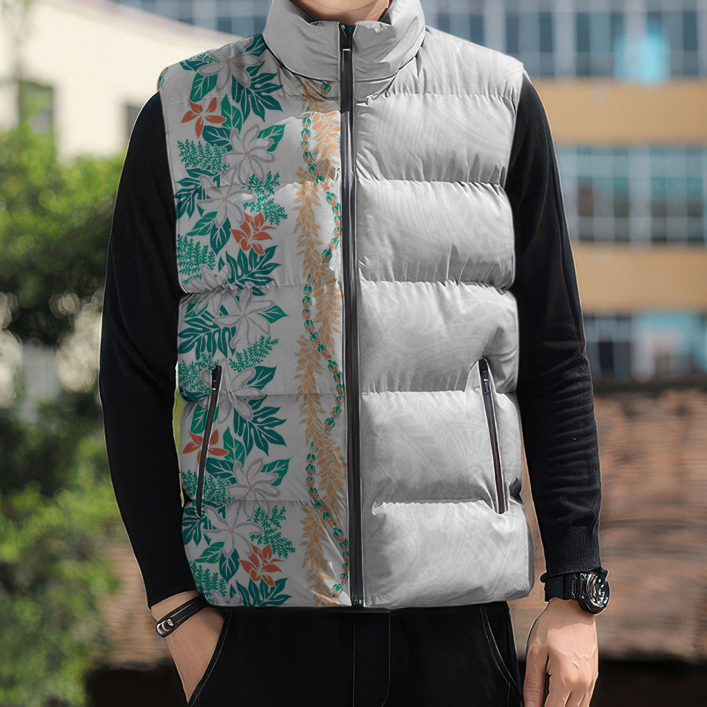 Monstera Tiare Plumeria Sleeveless Puffer Jacket Teal Polynesian Pattern LT01 - Polynesian Pride