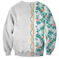 Monstera Tiare Plumeria Sweatshirt Teal Polynesian Pattern LT01 - Polynesian Pride