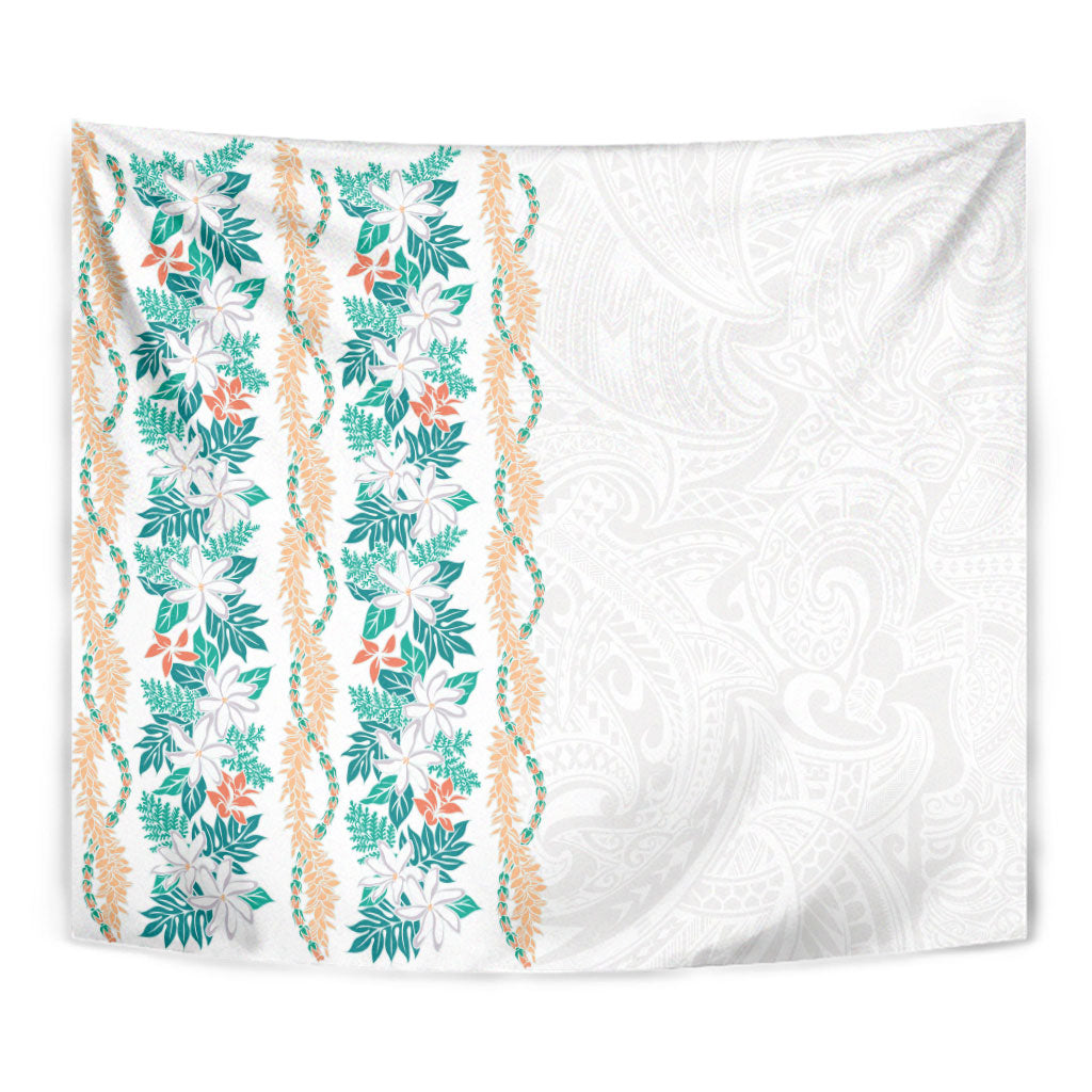 Monstera Tiare Plumeria Tapestry Teal Polynesian Pattern LT01 - Polynesian Pride