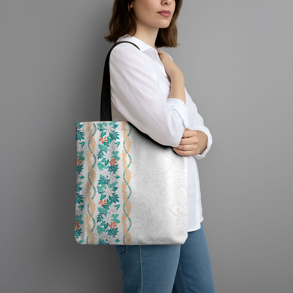 Monstera Tiare Plumeria Tote Bag Teal Polynesian Pattern LT01 - Polynesian Pride