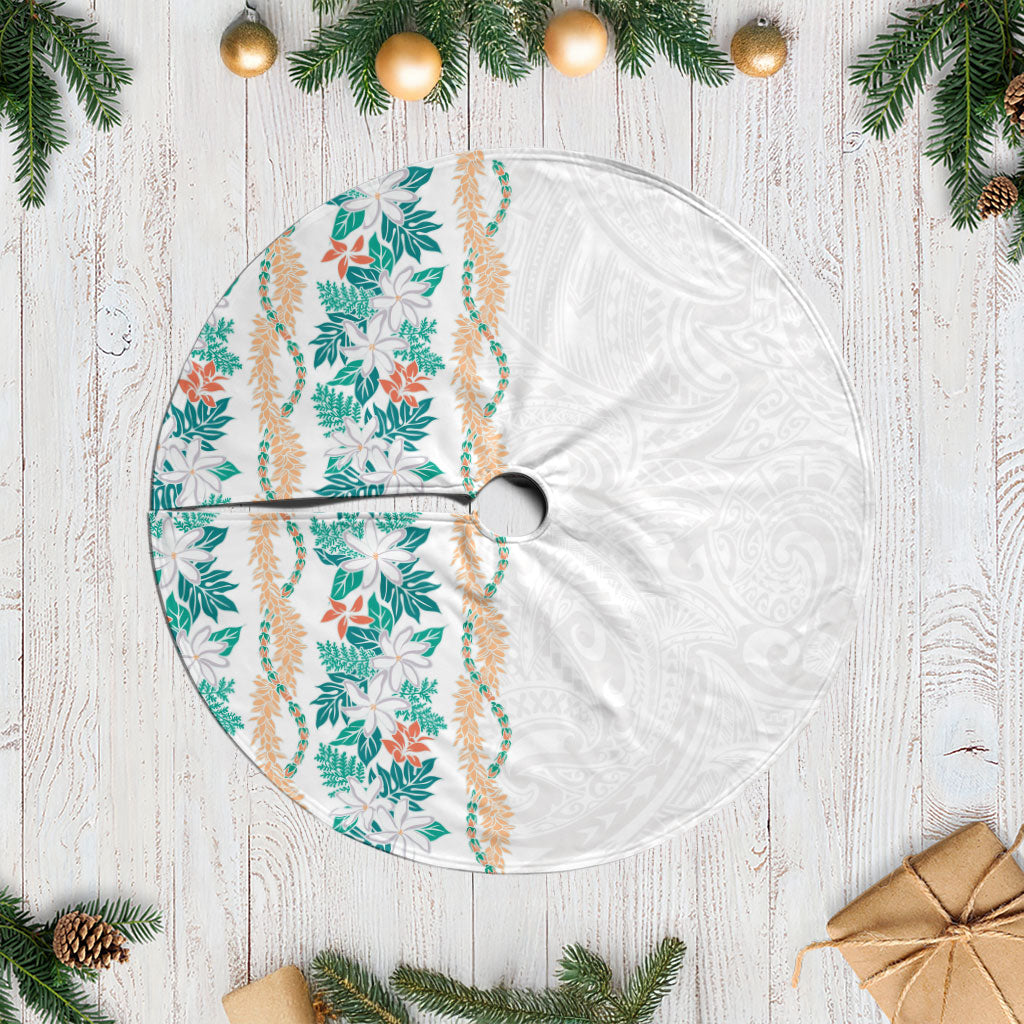Monstera Tiare Plumeria Tree Skirt Teal Polynesian Pattern