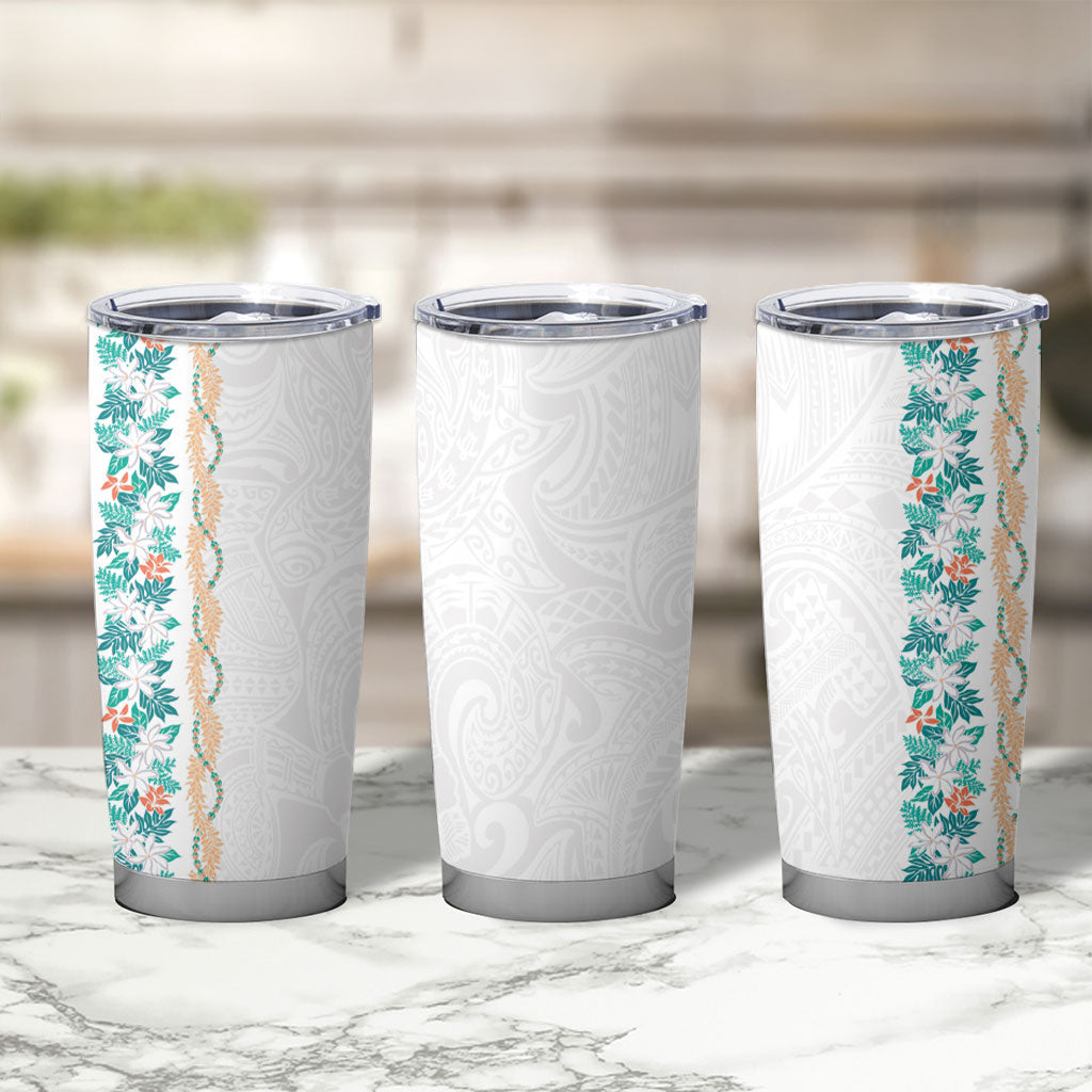 Monstera Tiare Plumeria Tumbler Cup Teal Polynesian Pattern LT01 - Polynesian Pride