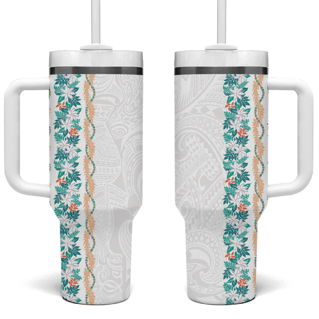 Monstera Tiare Plumeria Tumbler With Handle Teal Polynesian Pattern LT01 One Size: 40 oz Teal - Polynesian Pride