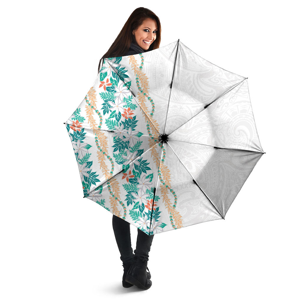 Monstera Tiare Plumeria Umbrella Teal Polynesian Pattern LT01 - Polynesian Pride